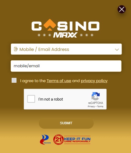 Casino Maxx login interface for Filipino players